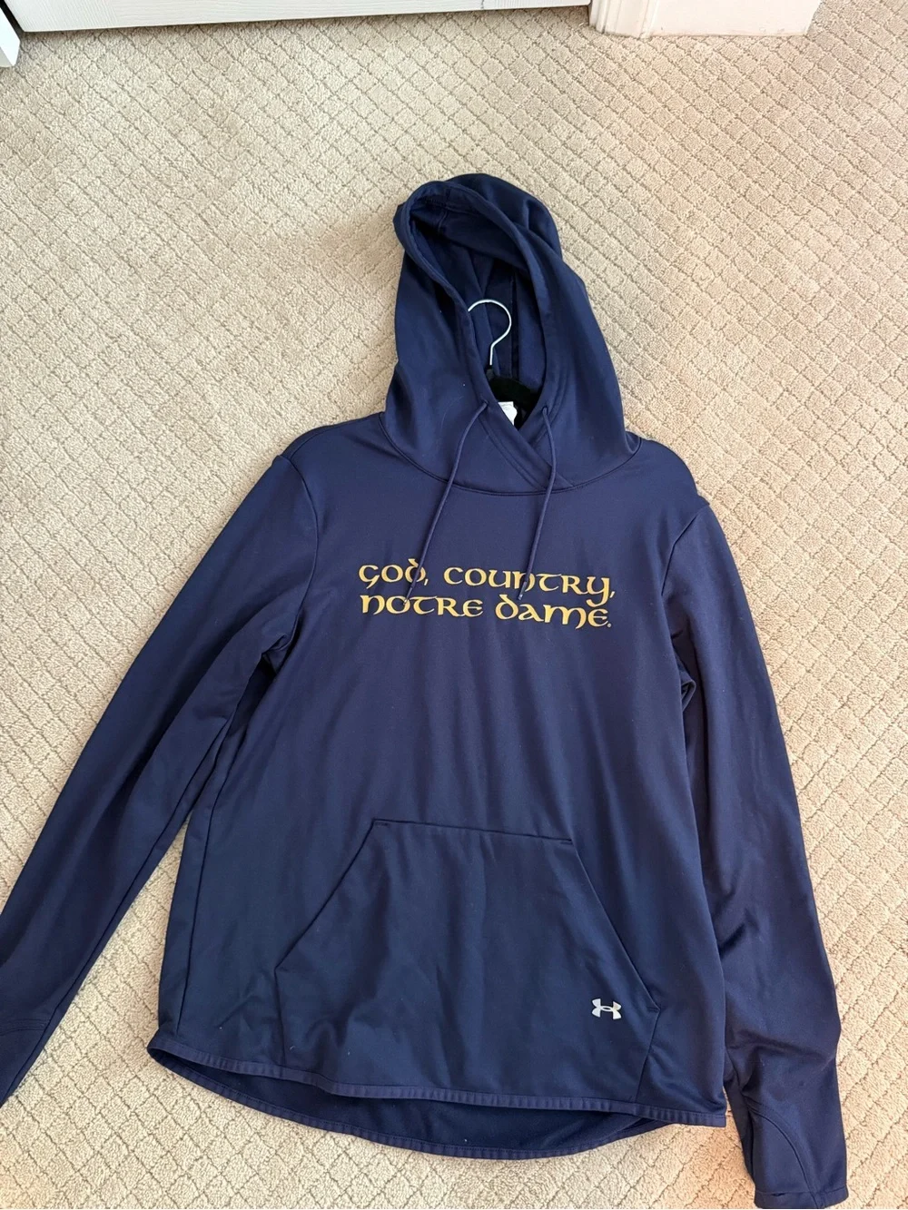 Under Armour Navy Pullover Hoodie with Gold Notre Dame Script